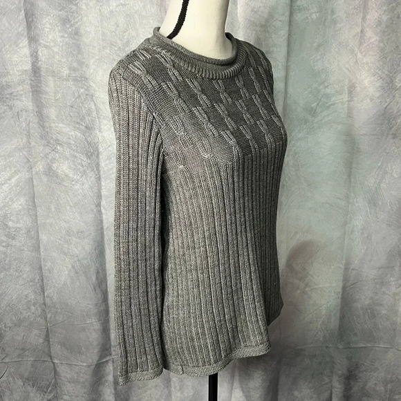 Bobbie Brooks Dark Gray Roll Collar Ribbed Long Sleeve Sweater - Medium - Picture 3 of 11